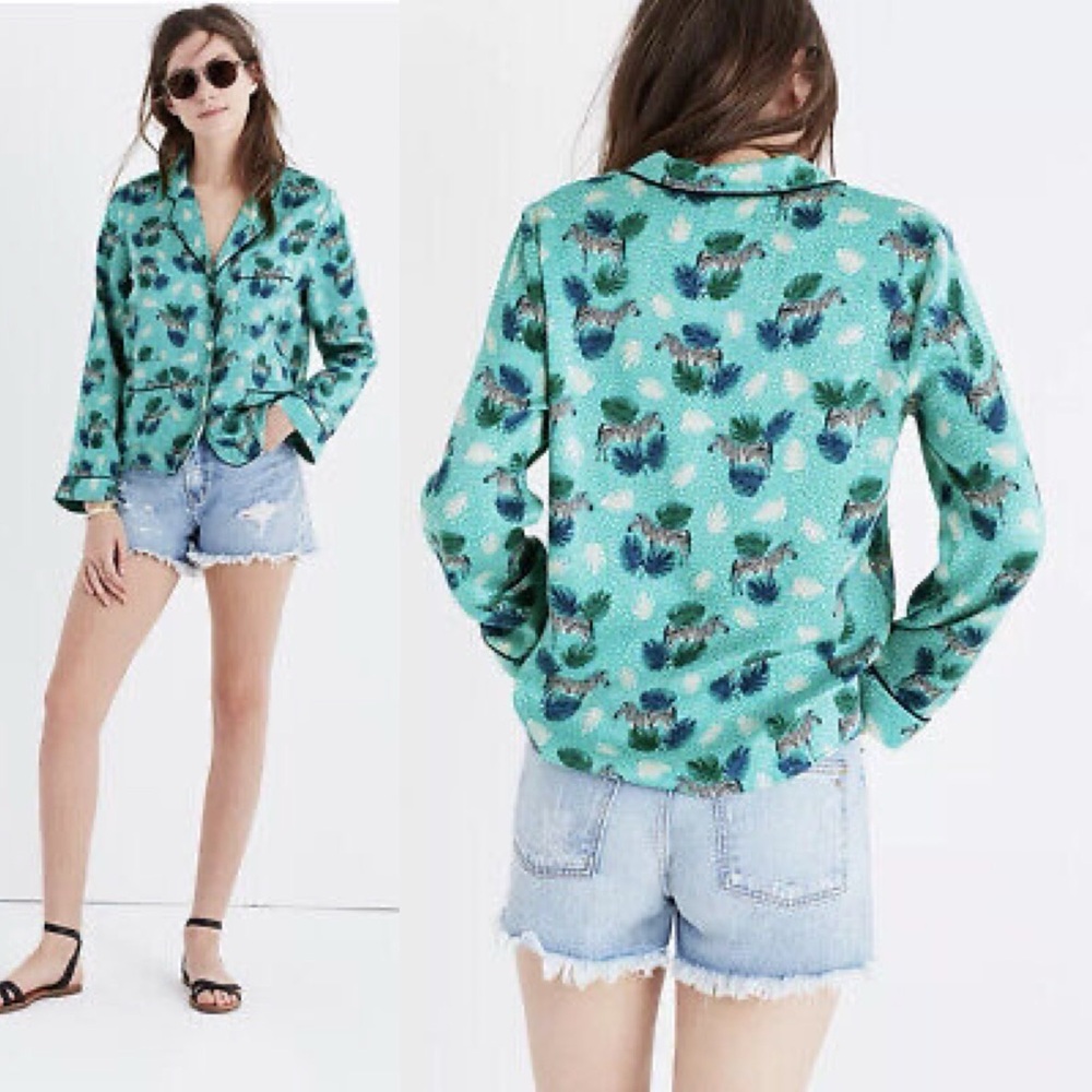 Madewell Green Zebra Silk Green Blouse